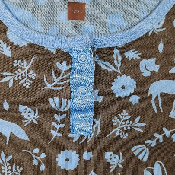 Tea Collection Long Sleeve Sparkle Henley Dress Floral Forest Animals sz 6 - Picture 5 of 8